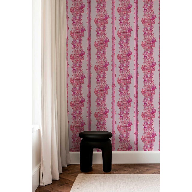 Pink Chinoiserie Shenanigans Toile Grasscloth Wallpaper by House Party | Cherry Blossom Pink | 6 Yards For Sale - Image 8 of 9