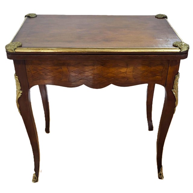 Antique French Bronze & Inlaid Mahogany Flip Top Game Table Desk For Sale In New York - Image 6 of 18