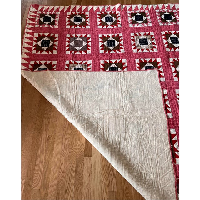 Red Antique Hand Stitched Quilt For Sale - Image 8 of 11
