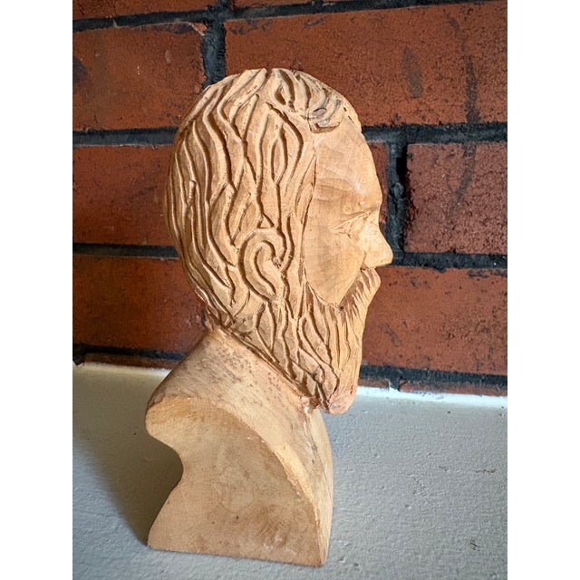 Vintage Hand-Carved Folk Art Wood Bearded Man Bust Sculpture For Sale - Image 11 of 13