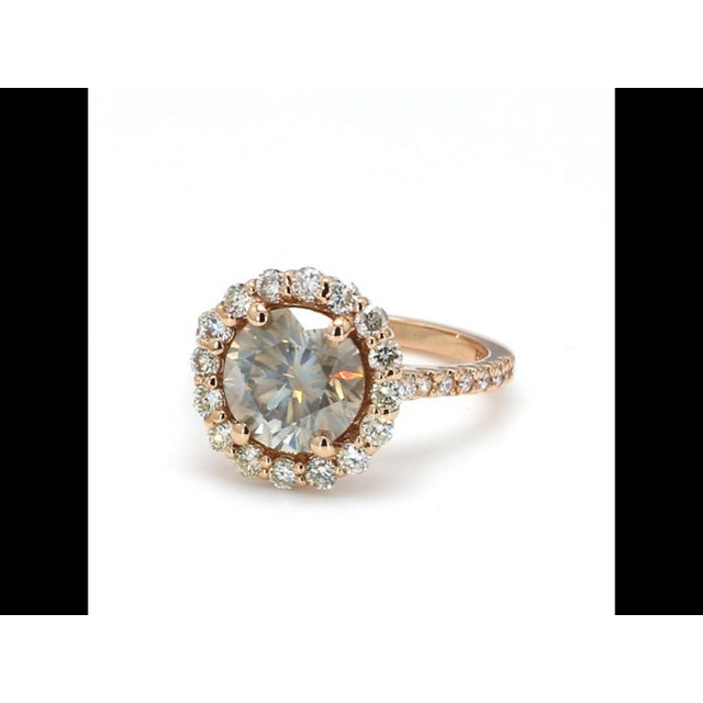 Bochic “Vintage” Fancy Chocolate, Greenish Diamond 18K Rose Gold Halo Ring For Sale In New York - Image 6 of 13