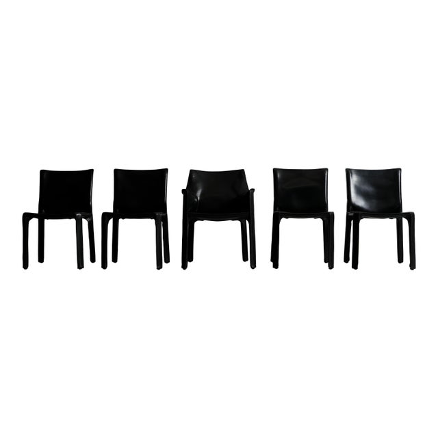 Vintage Cab Dining Chairs in Black Leather by Mario Bellini for Cassina, 1977, Set of 5 For Sale - Image 9 of 18
