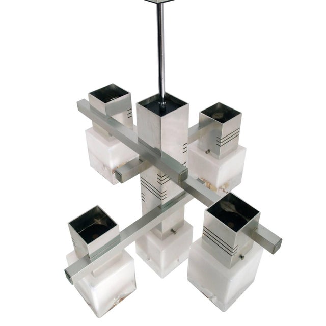 Mid-Century Modern Cubic Chandelier in Chromed Metal by Gaetano Sciolari for Mazzega, 1970s For Sale - Image 3 of 7