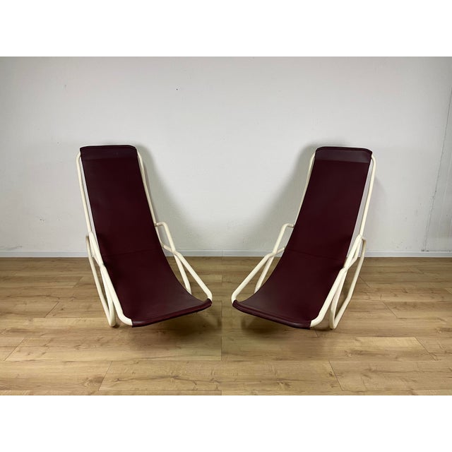 Set of Italian Painted Iron and Leather Deckchairs, 1950s For Sale - Image 9 of 9