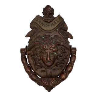 Large Size - Outstanding Authentic Antique Victorian Solid Bronze Medusa - Gorgon Door Knocker Circa Late 19th Century For Sale