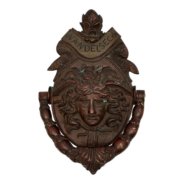 Large Size - Outstanding Authentic Antique Victorian Solid Bronze Medusa - Gorgon Door Knocker Circa Late 19th Century For Sale