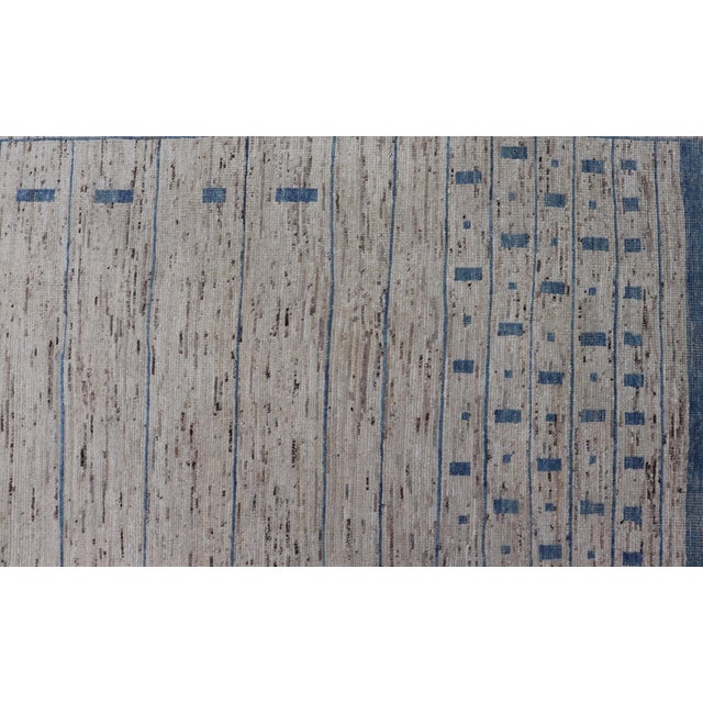 2020s Modern Hand-Knotted Rug in Wool With Sub-Geometric Design in Blue and Cream 10'6 X 14'2 For Sale - Image 5 of 12