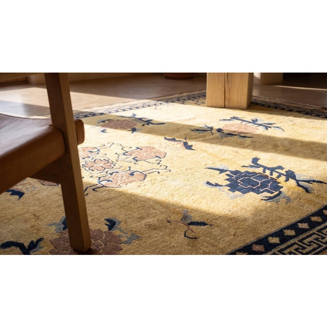 1920s Yellow Mustard Medallion Antique Chinese Khotan Rug 5' 4'' X 8' 0'' Knotted Pile Wool Carpet For Sale - Image 14 of 14
