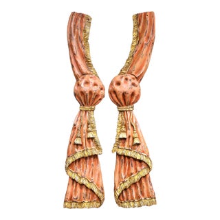 Pair of 19th Century French Carved and Painted Wall Curtain Tieback Sculptures For Sale