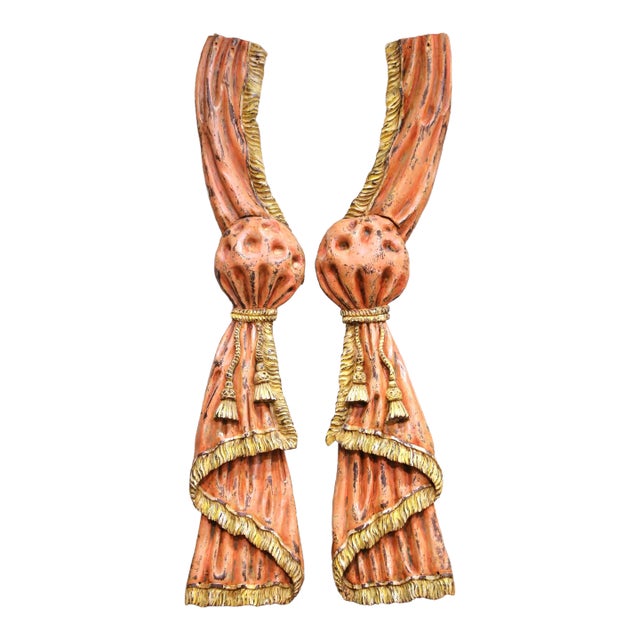 Pair of 19th Century French Carved and Painted Wall Curtain Tieback Sculptures For Sale