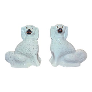 Pair of Antique Old Staffordshire Dogs With Newcomb Collage in New Orleans Provenance For Sale