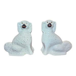 Pair of Antique Old Staffordshire Dogs With Newcomb Collage in New Orleans Provenance