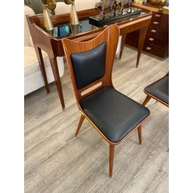 Metal Italian Wooden Chairs in Leather and Brass, 1950s, Set of 6 For Sale - Image 7 of 18