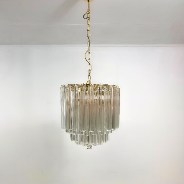 Venini Mid-Century Italian Murano Glass 5-Tiered Chandelier with Brass Frame by Paolo Venini for Venini, 1980s For Sale - Image 4 of 14
