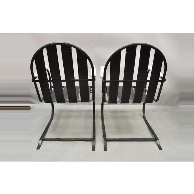 Vintage Art Deco Black and White Steel Metal Strap Patio Bouncer Chairs - A Pair For Sale - Image 10 of 12