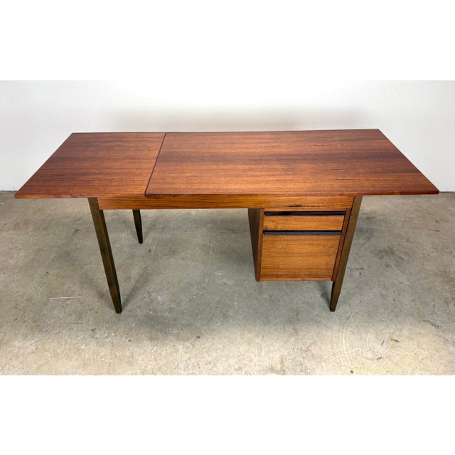 Mid Century Danish Modern Style Teak Drop Leaf Desk Restored For Sale - Image 12 of 12