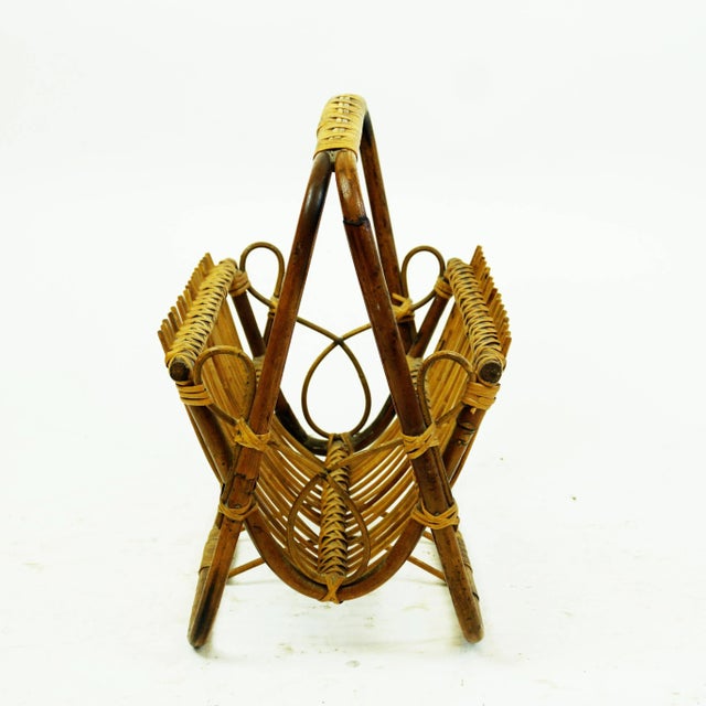Mid-Century Italian Bamboo and Wicker Magazine Stand For Sale - Image 6 of 10