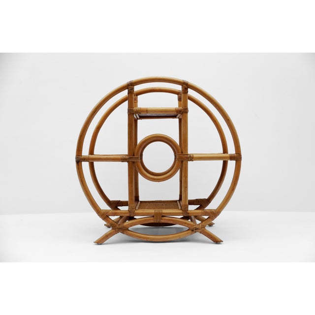 Round Rattan, Bamboo and Wicker Shelf, Italy, 1970s For Sale - Image 4 of 12
