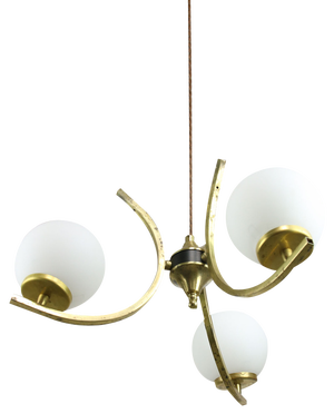 Mid-Century Italian Brass and Opaline Chandelier