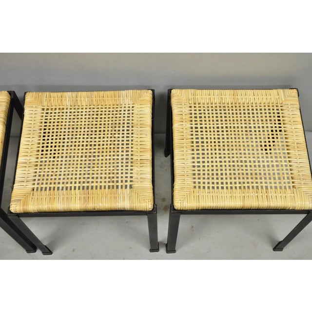 Mid Century Modern Danny Ho Fong Tropi-Cal Iron Cane Side Table Stool - Set of 4 For Sale - Image 13 of 18