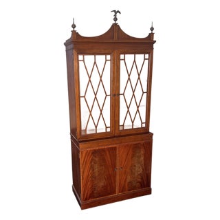 Antique American Federal Mahogany Breakfront Display Cabinet For Sale