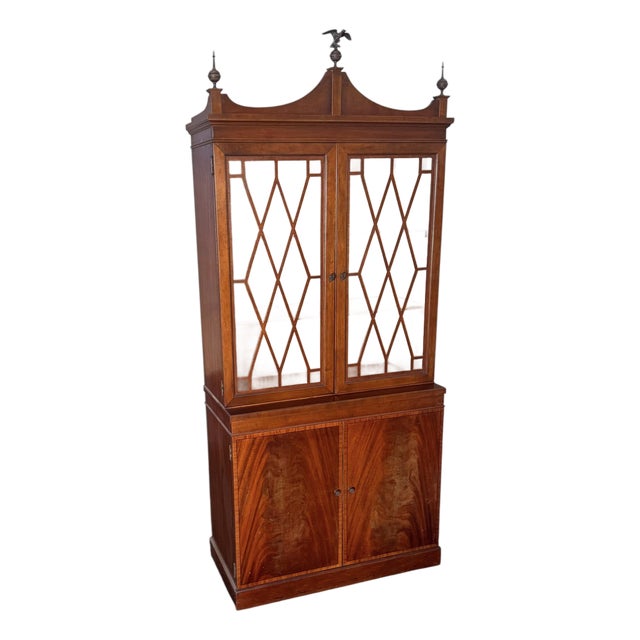 Antique American Federal Mahogany Breakfront Display Cabinet For Sale