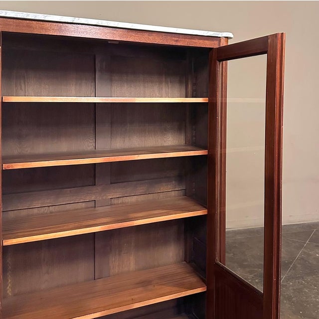 Antique French Louis XVI Style Mahogany Vitrine ~ Bookcase With Carrara Marble For Sale - Image 9 of 18