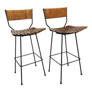 Mid-Century Modern Arthur Umanoff Slat Bar Stools for Raymor- a Pair For Sale
