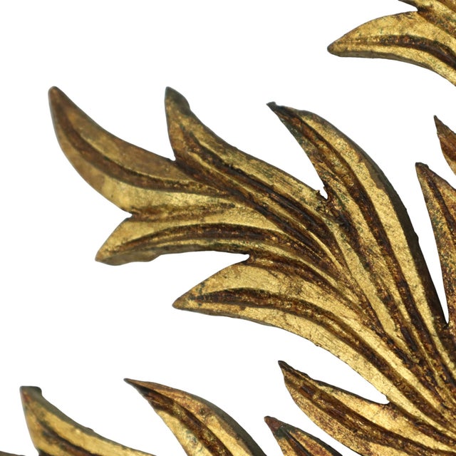 Large Gold Leaf Gilt Wood Sunburst Mirror, 1950s For Sale - Image 12 of 18