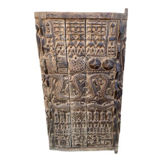 African Dogon Granary Wooden Door With Crocodiles 47" H For Sale