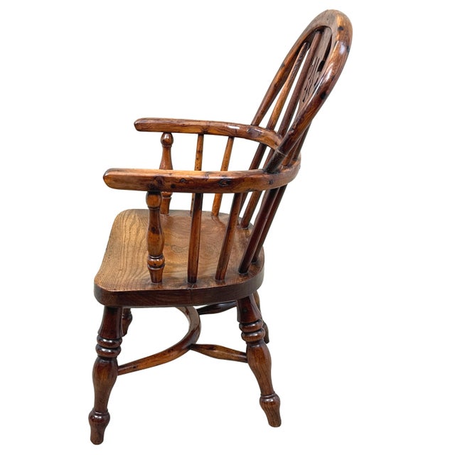 Wood Antique Children's Windsor Armchair in Yew Wood, 1820 For Sale - Image 7 of 17