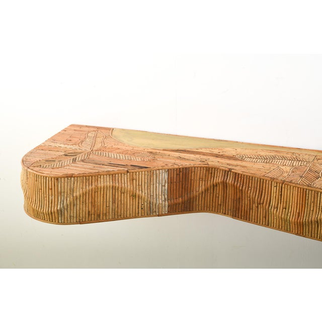 Handcrafted Organic Rattan Console Table With Intricate Leaf Motifs & Patinated Brass Accent For Sale - Image 9 of 9