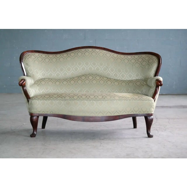 Mid-Century Modern Danish 1860s Rococo Revival Settee or Loveseat in Carved Mahogany For Sale - Image 3 of 10