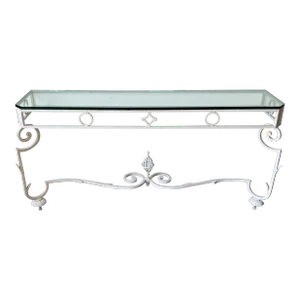 Antique Wrought Iron Patio Console Table Gilbert Poillerat Style