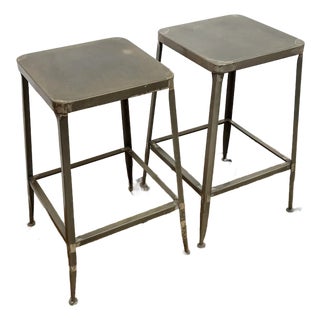 Cb2 Flint Metal Counter Stools, Pair For Sale