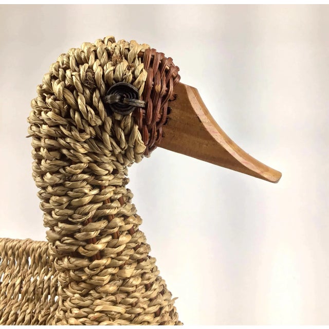 1990s Artisan Sculptural Rush Reed Duck Basket For Sale - Image 10 of 12