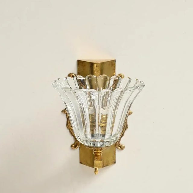 Murano Glass and Brass Flower Sconces from Barovier, 1950s, Set of 2 For Sale - Image 11 of 15