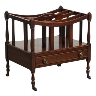 Vintage Mahogany Newspaper Rack with Brass Handles For Sale