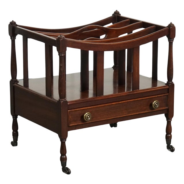 Vintage Mahogany Newspaper Rack with Brass Handles For Sale