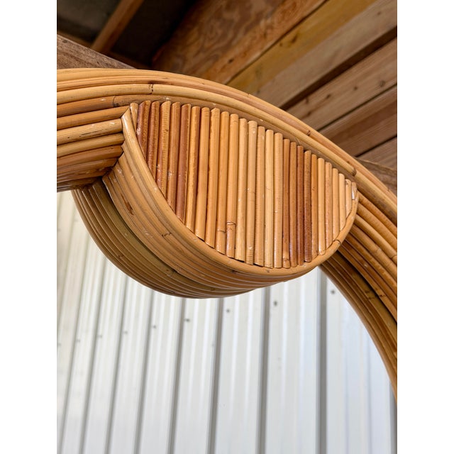 Mid-Century Modern Vintage Coastal Boho Refinished Pencil Reed Rattan Sculptural Arch Wall Mirror For Sale - Image 3 of 12