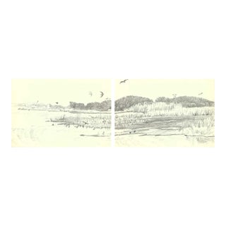 1970s Robert Angeloch Diptych Landscape Drawing For Sale