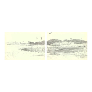 1970s Robert Angeloch Diptych Landscape Drawing