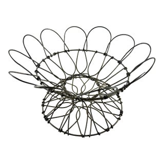 Antique French Handmade Folding Top Wire Kitchen Egg Basket For Sale