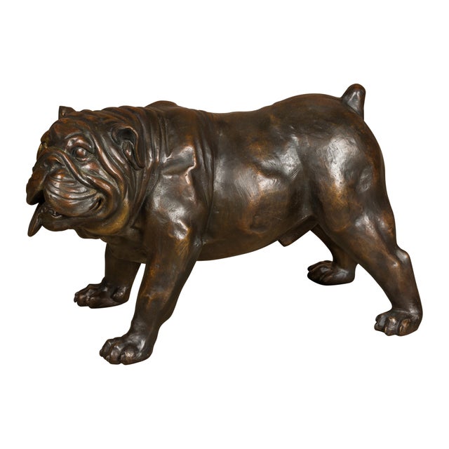 A vintage life-size bronze bulldog sculpture, American art. This vintage American art piece, a life-size bronze sculpture...