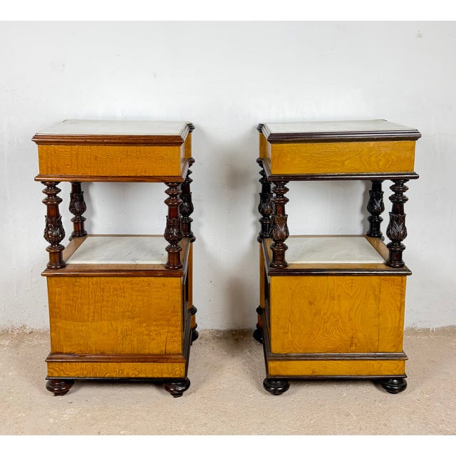 French Empire Style Marble-Top Nightstands with Cabinet Doors, 1940, Set of 2 For Sale - Image 4 of 12