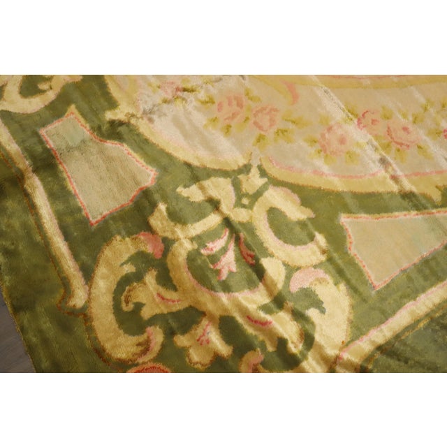 Antique Zabihi Collection Spanish Savonnerie Oversize Green Pink Rug - 11'7" x 15'1" For Sale In New York - Image 6 of 12