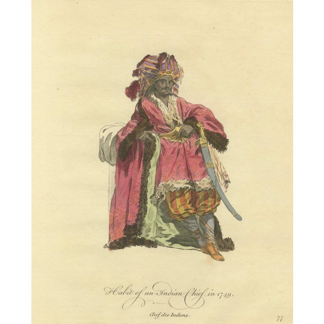 Hollywood Regency European School Artist, Indian Chief, Exotic Dress & Arms, 1749, Engraving For Sale - Image 3 of 9