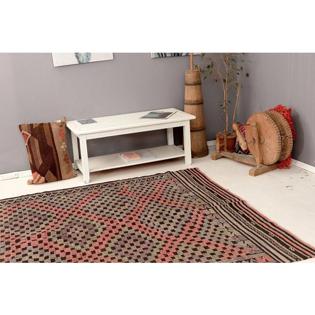 Mid 20th Century Vintage Decorative Embroidered Kilim Rug For Sale In Los Angeles - Image 6 of 7