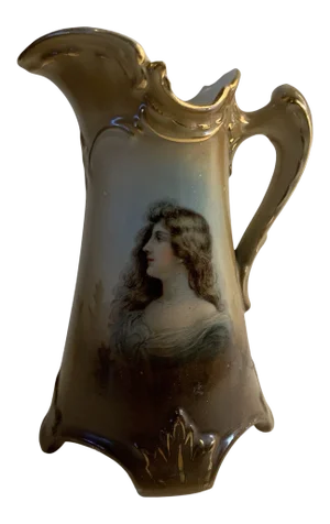 Antique Late 19th Century Pitcher With Woman's Portrait