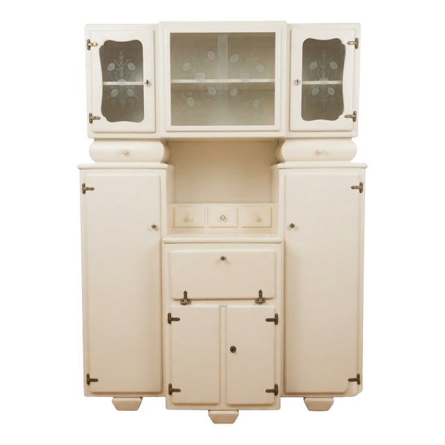 Mid-Century Modern Off-White Cream Kitchen Cabinet and Credenza, 1940s For Sale